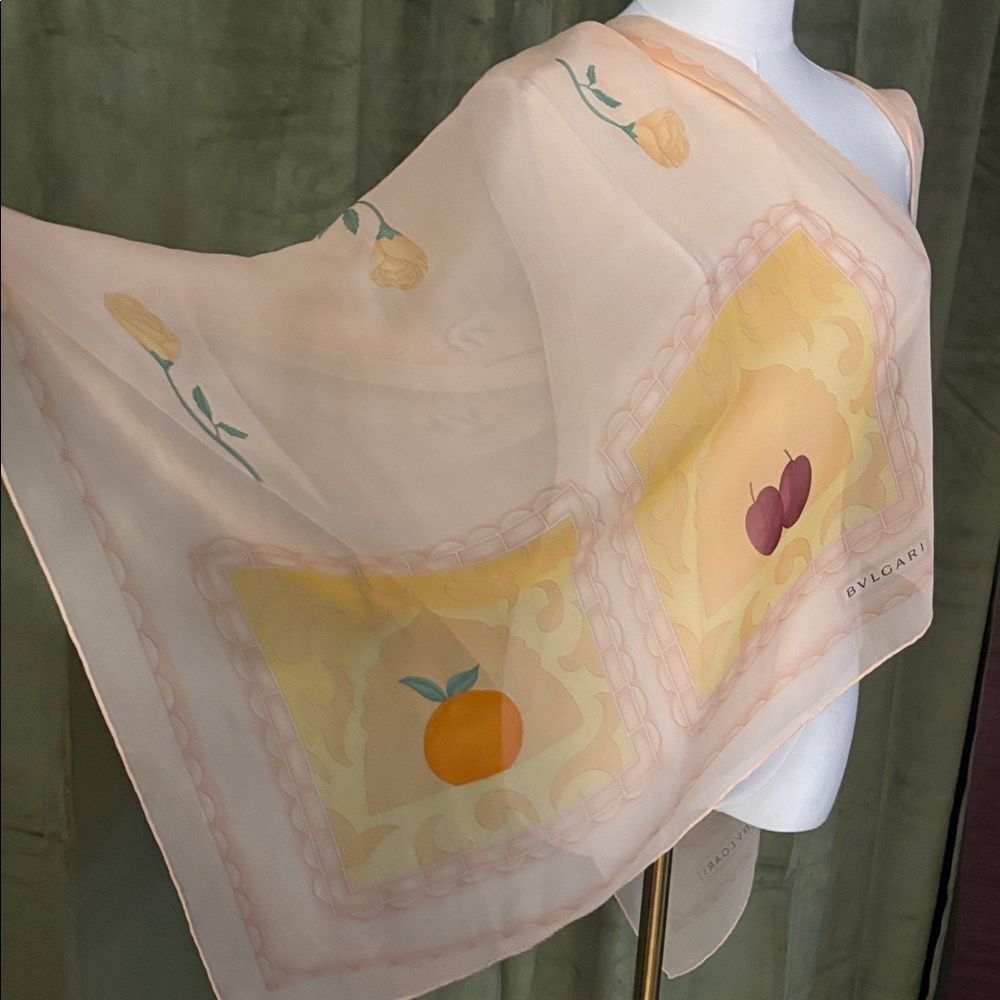 Bulgari Davide Pizzigoni silk  Scarf in Peach and Gold Tones